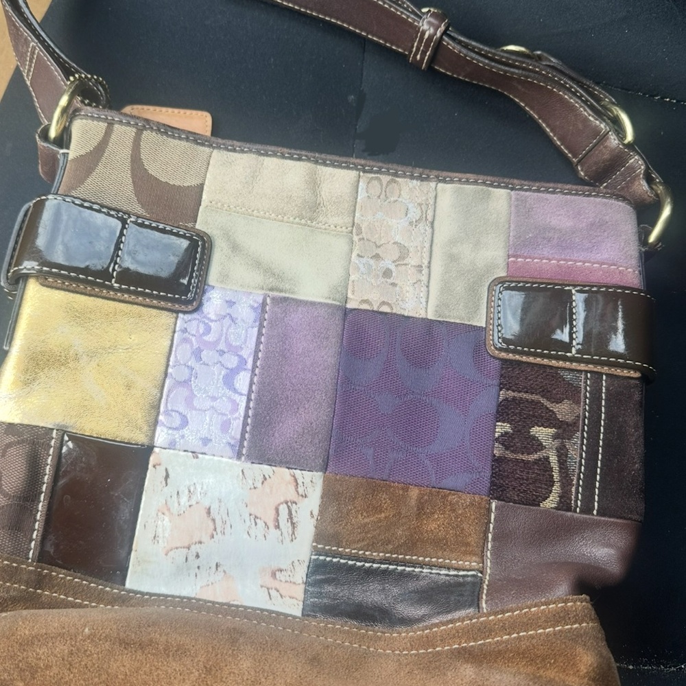 Coach Brown and Cream Crossbody Bag with Patchwork Design